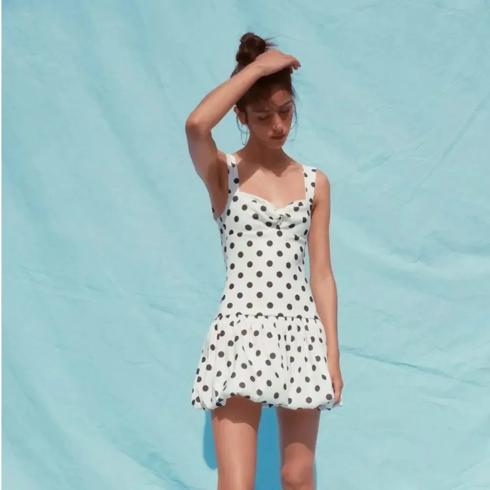 Zara Polka Dot Mini Bubble Balloon Dress Size Small New White Black